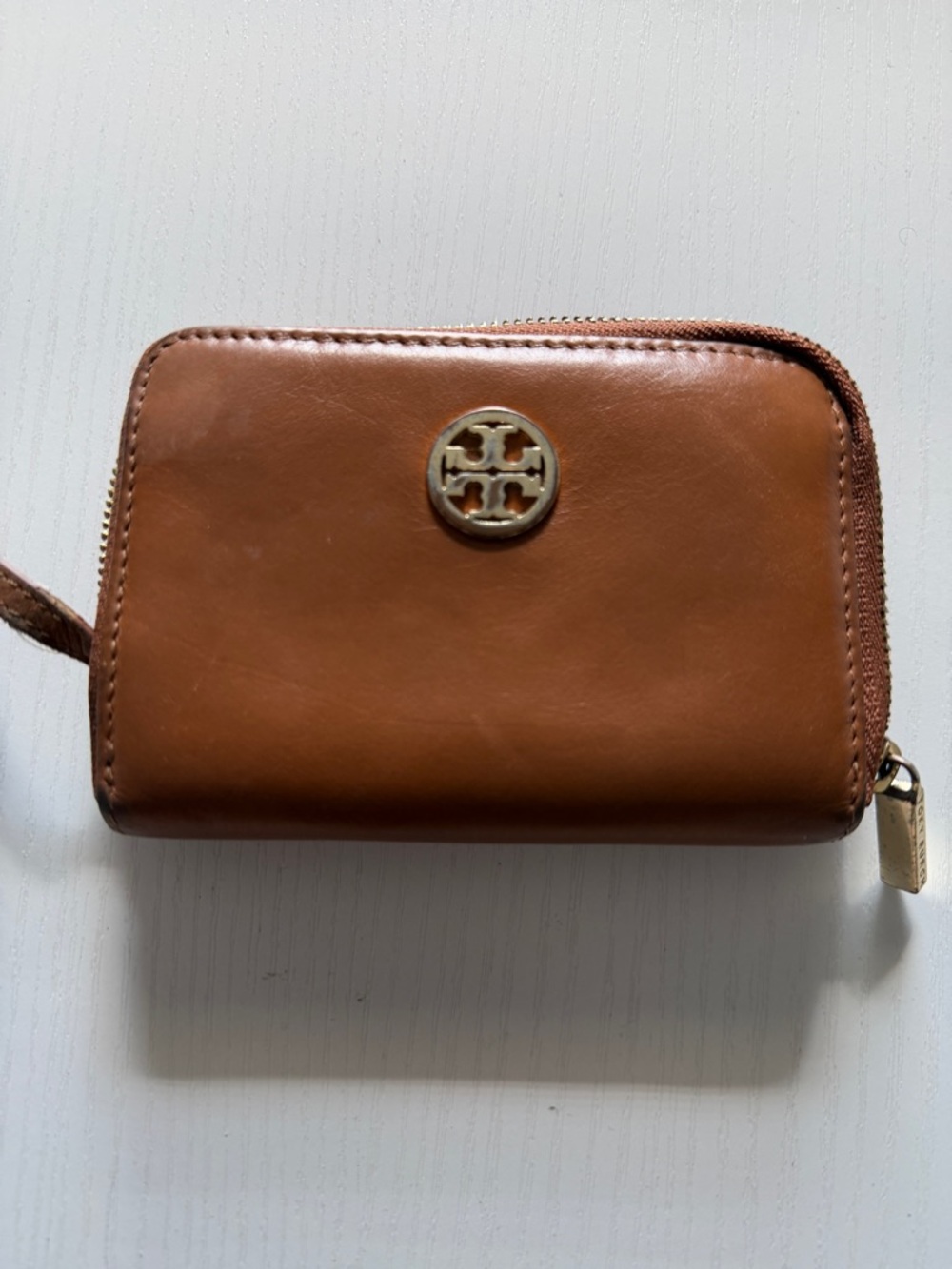 Tory Burch Cognac Leather Zip Card Case with Key Ring - Picture 7 of 7